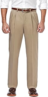 Haggar Men's Classic Fit Premium No Iron Khaki Pleated Pant