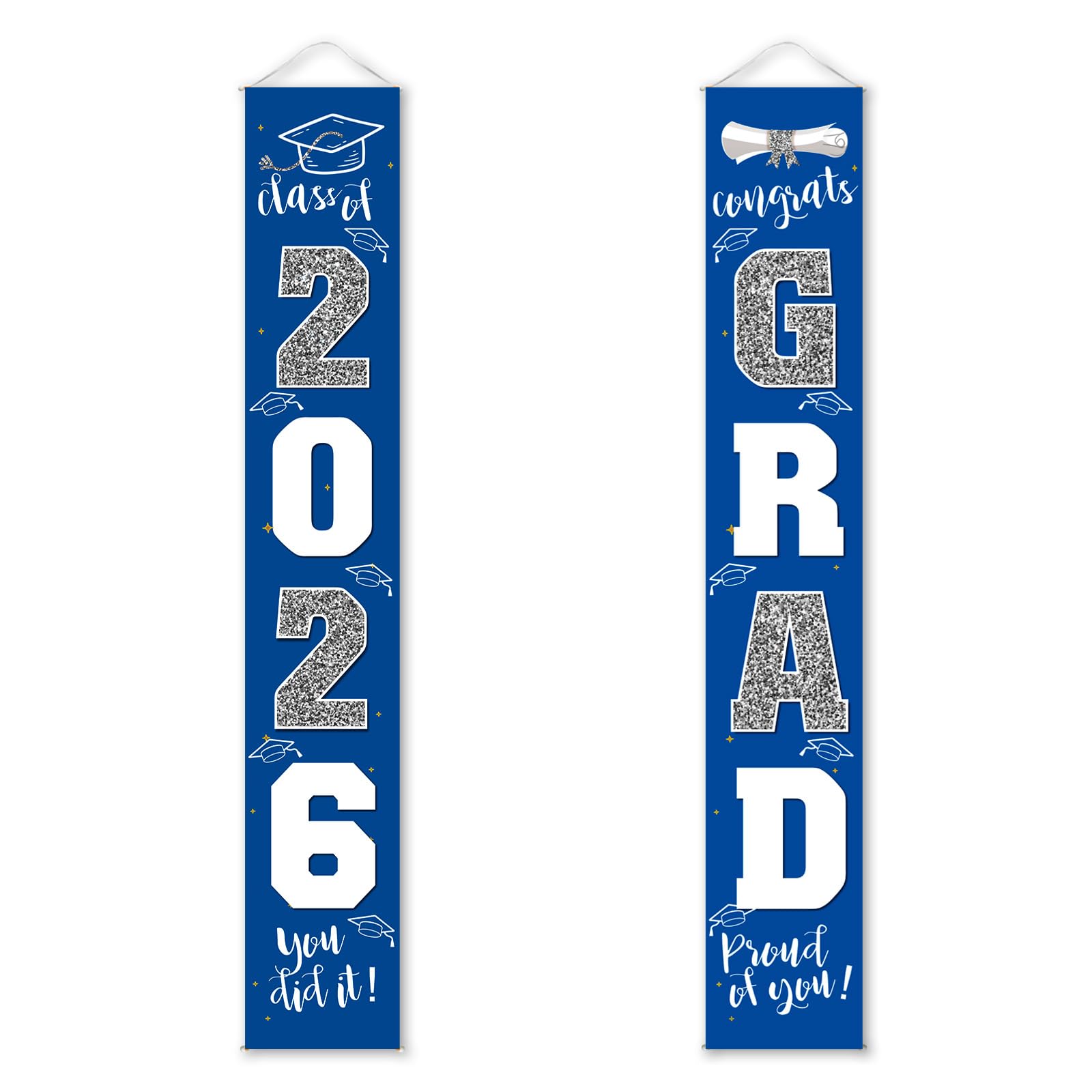 Graduation Decorations Class of 2026 | Congrats Grad Banner - Porch Sign Blue Si