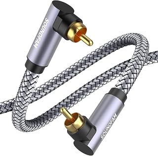 90 Degree RCA Cable Subwoofer Cable Right Angle Digital Coaxial RCA Cable Male to Male Video Audio Cable Gold Plated Connector for Home Theater/HDTV/Home Stereo/DVD Grey (90° both sides, 5M)