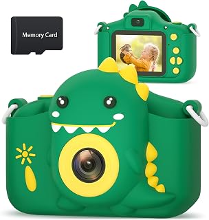 Hangrui Kids Camera, 20MP Kids Digital Dual Lens Cameras with Silicone Case | 2.0 Inch IPS Screen, 1080P Camcorder, 32GB Card, Shockproof, Christmas Toys Gifts for Boys & Girls Age 3-12, Green