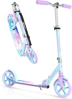 BELEEV Folding Scooter for Kids Ages 6+, 200mm Big Wheel | 2 Wheel Scooters for Adult Teens, 4 Adjustable Handlebar, Front Suspension, Carry Strap, Max Load 220 lbs