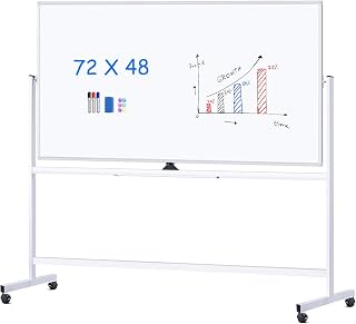 Maxtek Silver Rolling Whiteboard 72 x 48 in, Double-Sided Magnetic | Mobile Giant Dry Erase Board with Stand, Big Reversible Writing Surface, For Office, School, Home and Homeschool(Sliver)