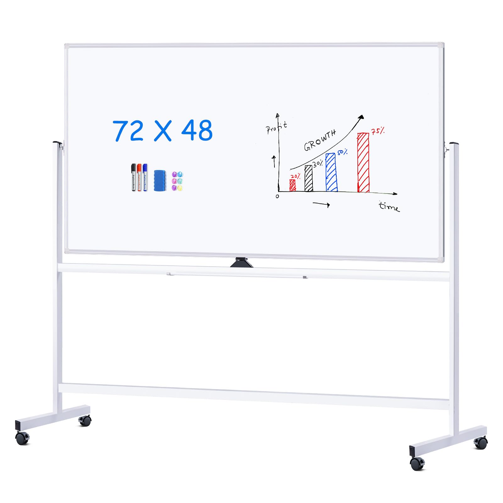 Maxtek Silver Rolling Whiteboard 72 x 48 in, Double-Sided Magnetic | Mobile Gian