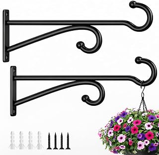 8 Inch 2 Pack Plant Hooks for Wall, Heavy Duty Plant Hangers Outdoor, 35lb Capacity Iron Plant Hanger Bracket for Hanging Bird Feeder, Wind Chime, Basket, Lantern, Hanging Planter Hooks, Metal - Black