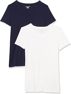 Amazon Essentials Camiseta de Manga Corta con Cuello Redondo y Corte Recto Mujer, Paquetes Múltiples