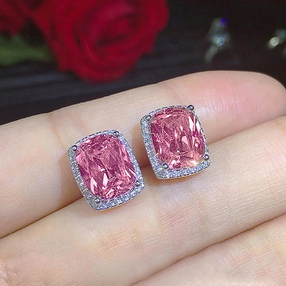 Pink Cubic Zirconia Stud Earrings for Women