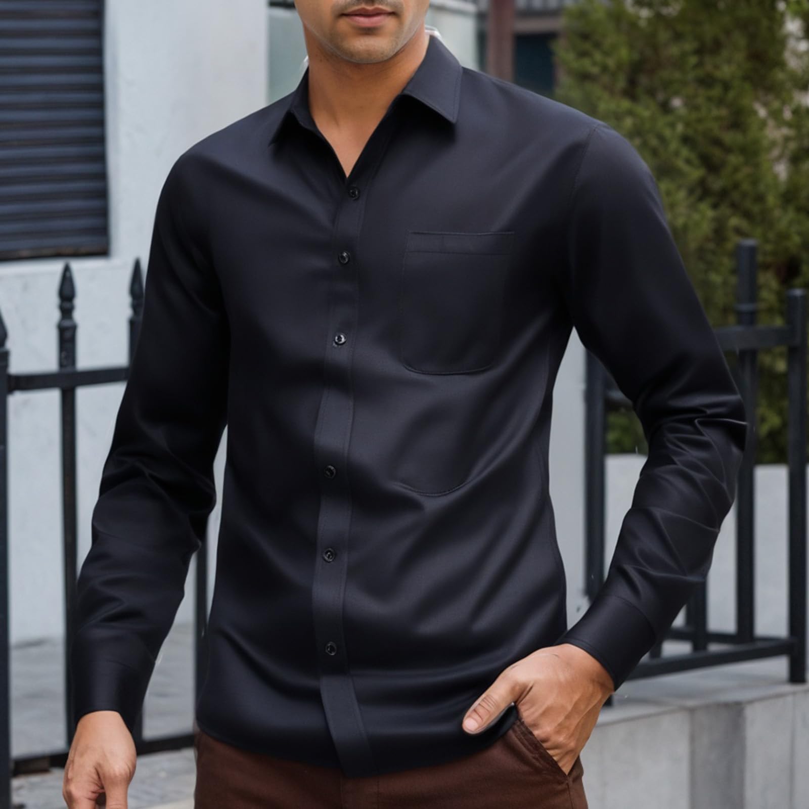 Camicia da uomo slim fit a maniche lunghe a righe camicia casual abbottonata