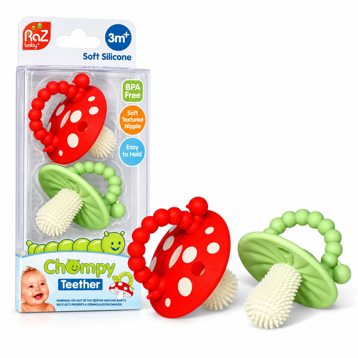 RaZbaby Soft Silicone Infant &amp; Baby 3M+ Teether Toy Massaging Bristles Teeth