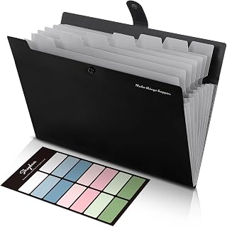 SKYDUE Document Folder A4, Folder with 8 Compartments, A4 Expanding Folder with Labels, Portable Organiser Folder System, Document Folder for Home, Office, School and Travel (Black)