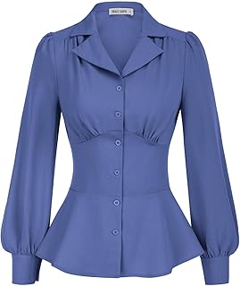 GRACE KARIN - Button down shirts for women, summer peplum blouses, long sleeve collared tops, elegant top