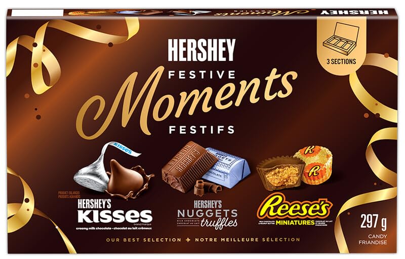 HERSHEY'S Festive Moments Sampler Box, Includes Hershey's Kisses, Hershey's Nugg