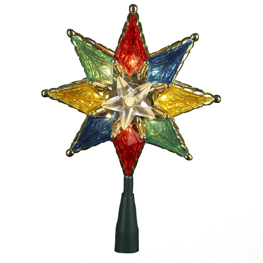 Kurt Adler 10-Light 8-Point Star Christmas Treetop, 8-Inch, Multi-Colored | Red,