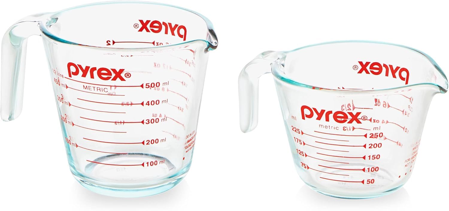 Pyrex Essentials (2-Pack) Glass Measuring Cups Set (1 & 2 Cup) | For prepping, b