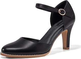 Coutgo Womens Chunky High Heels Closed Pointed Toe Ankle Strap Pumps Vintage D'Orsay Dress Party Shoes