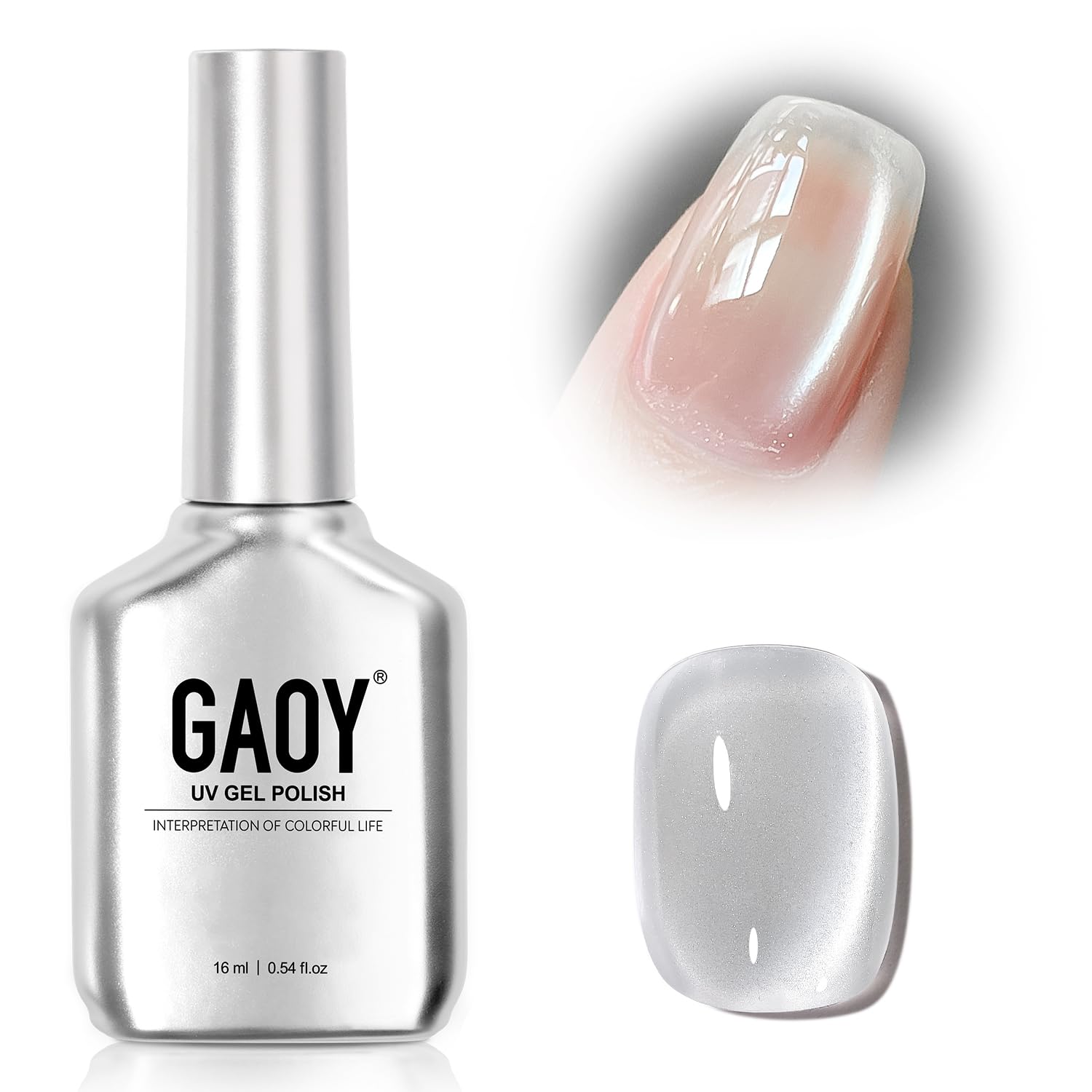 GAOY Glassy Cat Eye Gel Nail Polish, 16ml Glitter Holographic UV Gel Polish, Ref