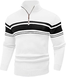 Wizoat Mens Sweater Quarter Zip Sweater Striped Fall Winter Polo Pullovers