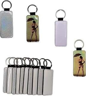 Yongkang 10 pieces Sublimation Blanks keychain Glitter PU Leather both sides can be sublimated DIY Craft (Rectangles)