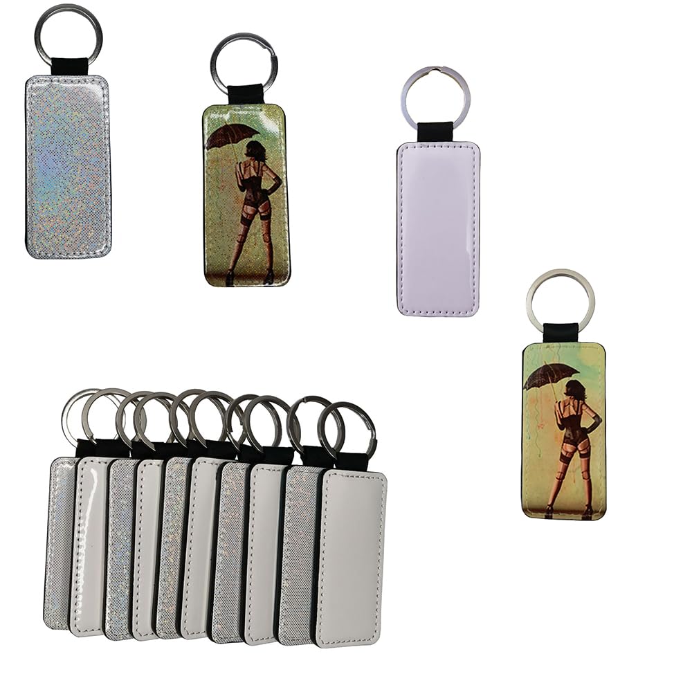 Yongkang 10 pieces Sublimation Blanks keychain Glitter PU Leather both sides can
