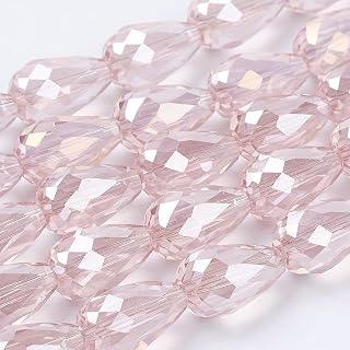 50pcs AB Color Plated Teardrop Glass Beads Crystal Faceted Spacer Beads for DIY Earring Bracelet Necklace Jewelry Making, Pink, 15x10mm, Hole: 1mm