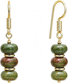Gempires Natural Gemstone Rondelle Bead Earrings for Women | 8mm Beaded Drop Dangle Earrings | Gold Plated Hypoallergenic Hook Jewelry | Handmade Lightweight Crystal Earrings