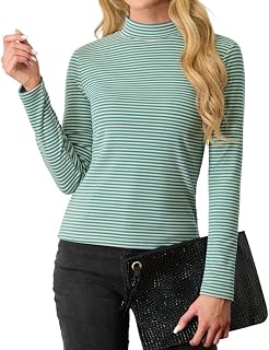 PrinStory Women's Sweatshirts Long Sleeve Pullover Women's Stretch Turtleneck T Shirt Slim Fit Tops Autumn Winter Casual Tunic Tops