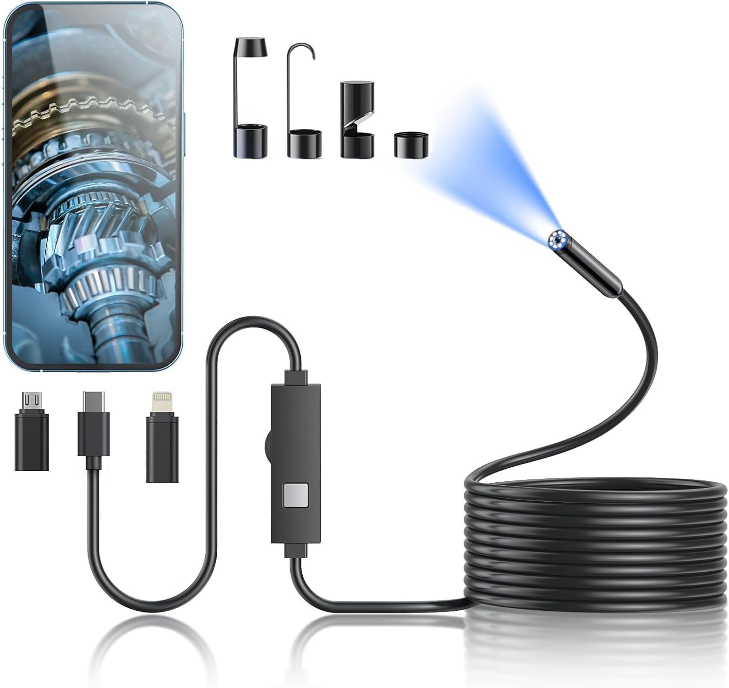 Kinpthy Endoscope Camera with Light,1920P HD Borescope Tools with 8 Adjustable L