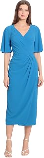 Maggy London Women's Maggy London Women's Dresses Short Flutter Sleeve Faux Wrap Midi Dress