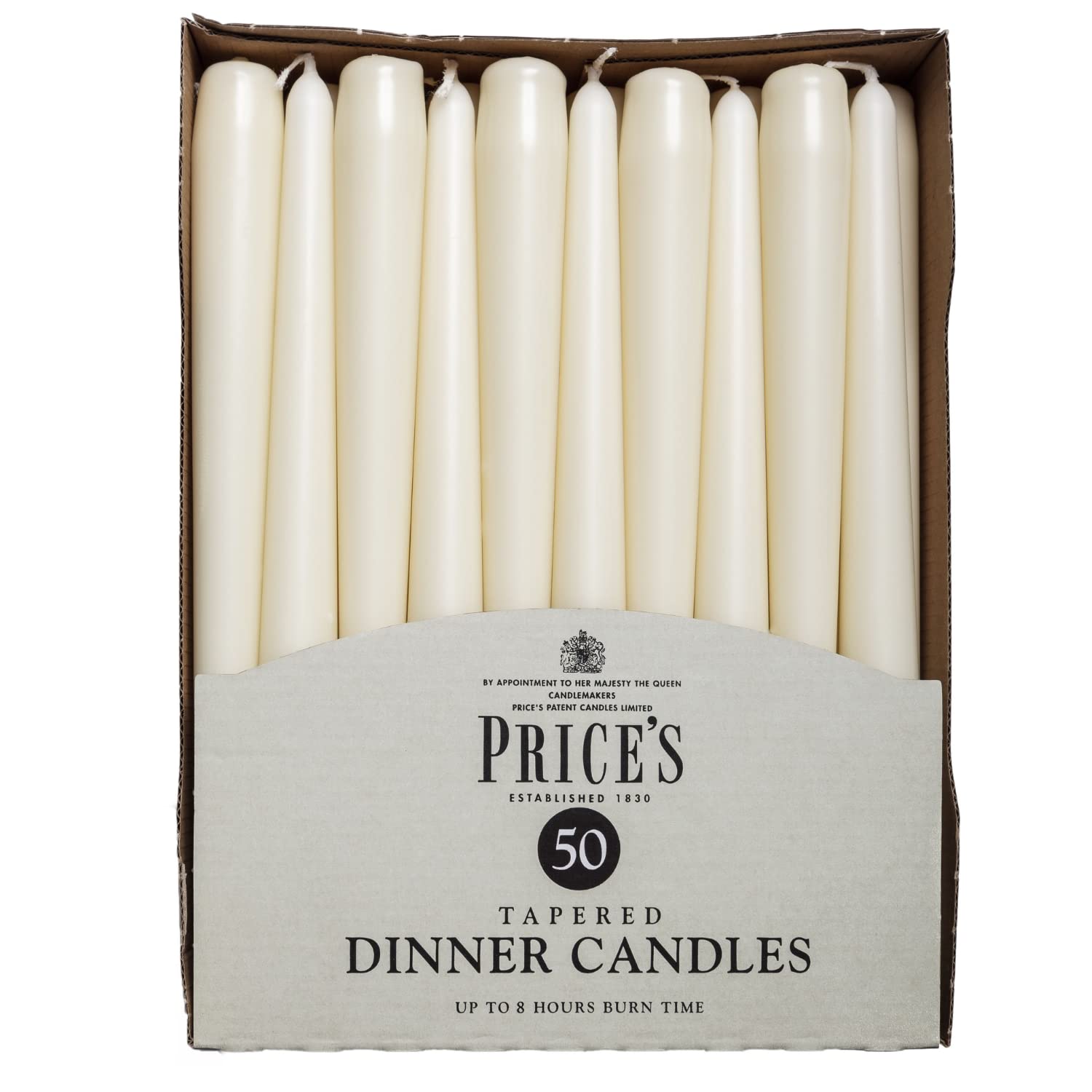 Price's Candles Ivory Tapered Dinner Candles Pack of 50 | Unscented, up to 7 hou