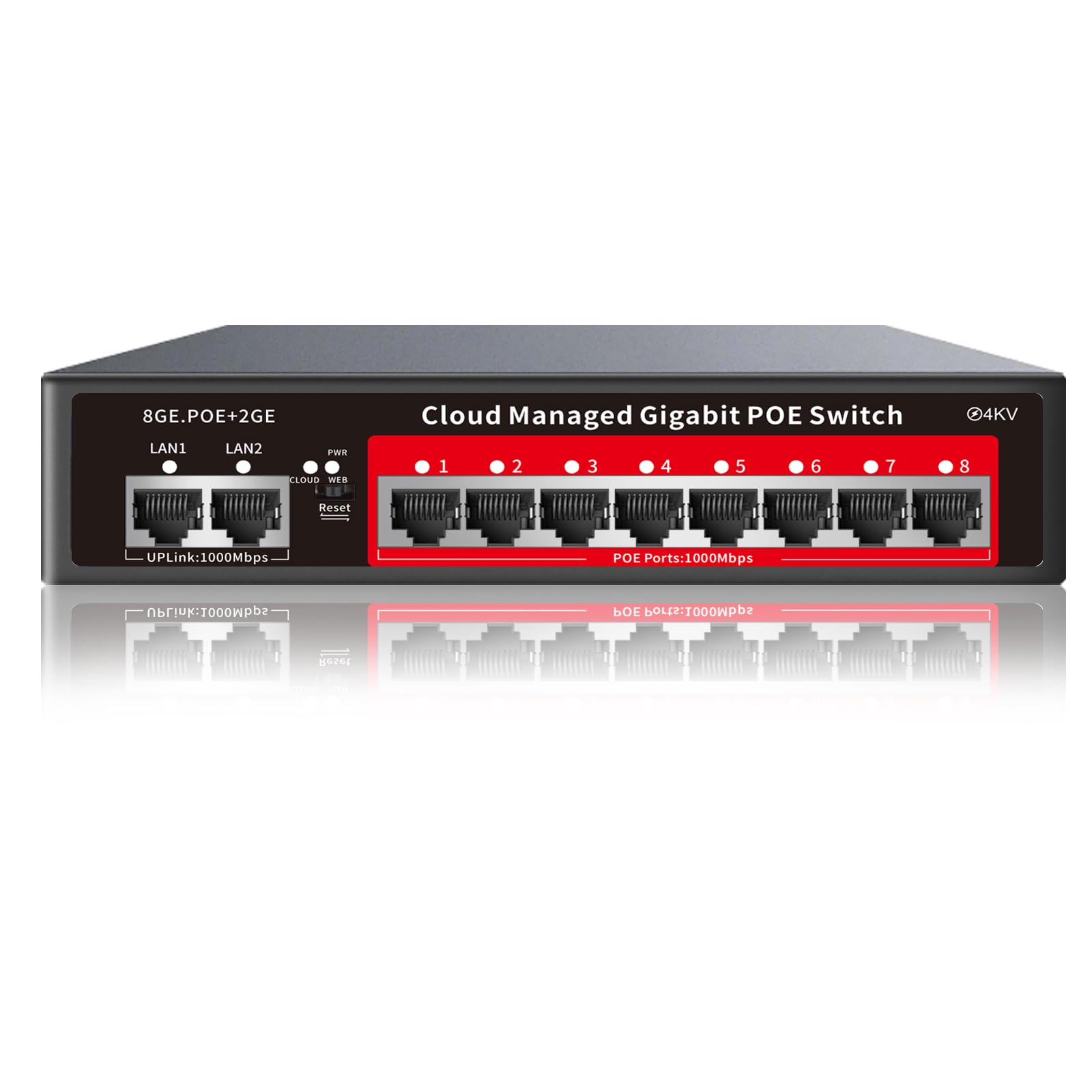8 Port Gigabit PoE Switch with 2 Gigabit Uplink, 120W Built-in Power, 802.3af/at