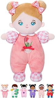 OUOZZZ Soft Baby Doll 10" Tulip Pink Snuggle Buddy Doll | First Birthday Toys for 1 Year Old Girl, Ideal 1 Year Old Girl Gifts & Baby Girl Gifts, Cuddly Toy for Infants & Toddlers