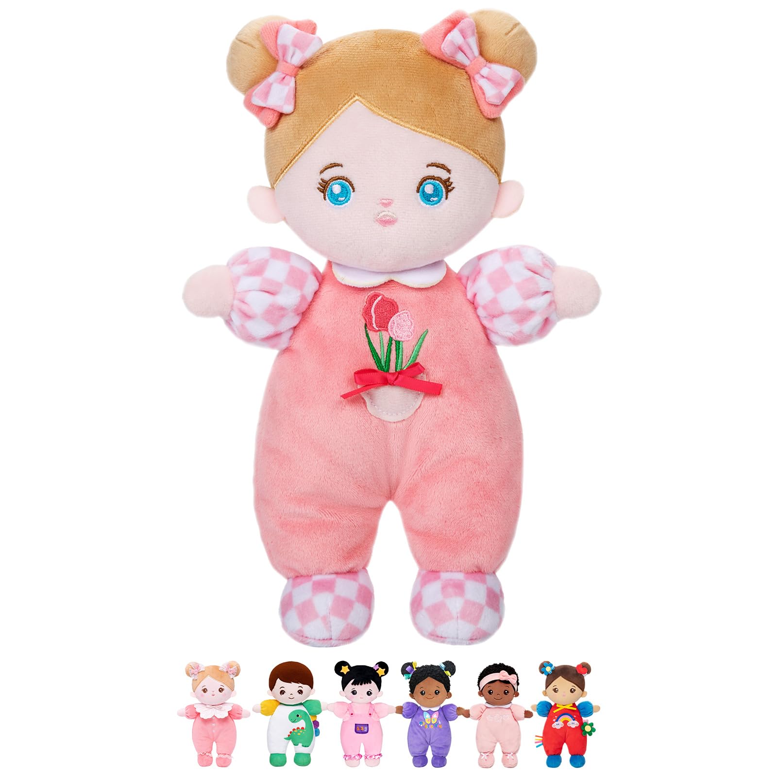 OUOZZZ Soft Baby Doll 10" Tulip Pink Snuggle Buddy Doll | First Birthday Toys fo