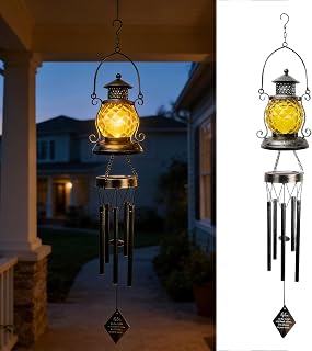 OMRAYTU Solar Wind Chimes for Outside, Retro Oil Bottle Gifts for Women Mom Grandma Windchimes Outdoors, Solar Lantern Memorial Wind Chimes Teacher Appreciation Unique for Garden Decor