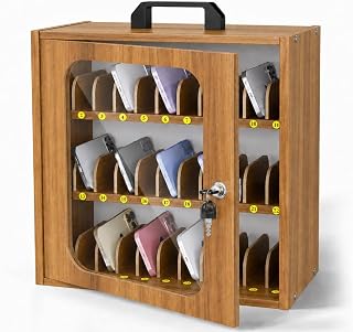SCHOLOX Cell Phone Locker for Classroom, Adjustable 33 Slots Phone Box | Easy Assembly, Brown Wood Cell Phone Storage Cabinet Organizer, Teacher Management Tool, Ideal for School Home Office