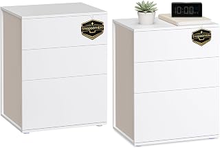 Vasagle Set of 2 Bedside Tables with 3 Drawers Cloud White