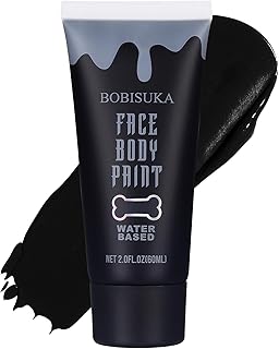 BOBISUKA Black Face Body Paint, Water Based Face Painting for Art Theater Halloween Party Cosplay Clown SFX Makeup for Women Adults, Non-Toxic Washable