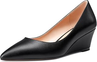 Aachcol Women's Wedge Mid Heel Pointed Heel Toe Pumps Slip-on Shoes Wedding Party 5CM