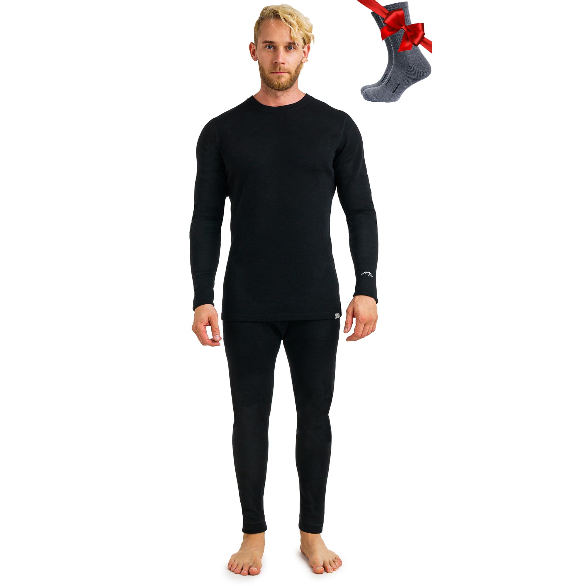 Merino.tech 100% Merino Wool Base Layer Men Set Shirt, Long Johns & Socks | Temp