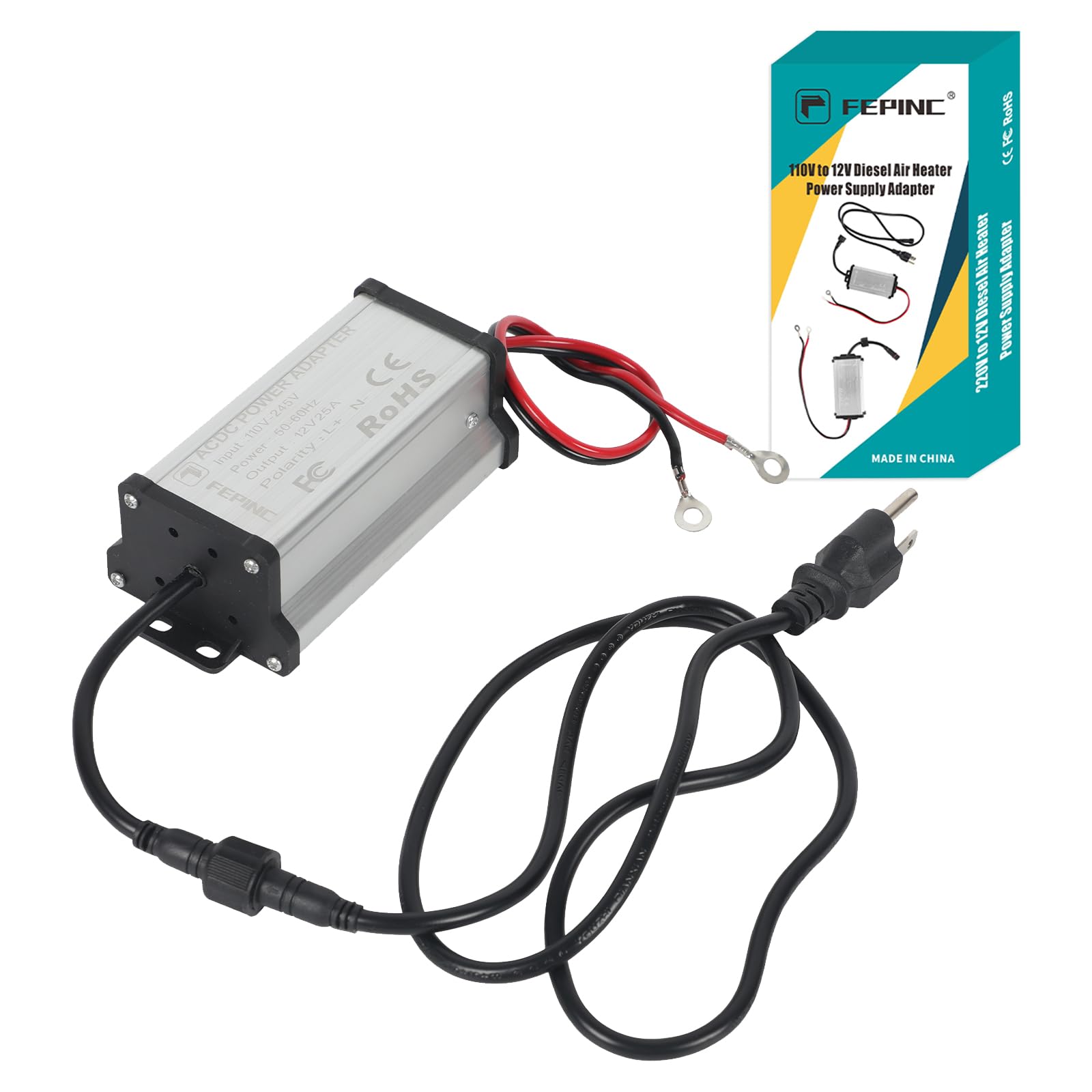 Fepinc 110V to 12V Diesel Air Heater Power Supply Adapter | Updated DC Power Con