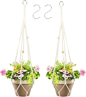 2 Pack Plant Hanger, Handmade Natural Cotton Rope Hanging Planters for Indoor Plants, Odorless Not-Rotten Durable for Hanging Planter Indoor Outdoor Garden Patio Balcony Ceiling Decorations