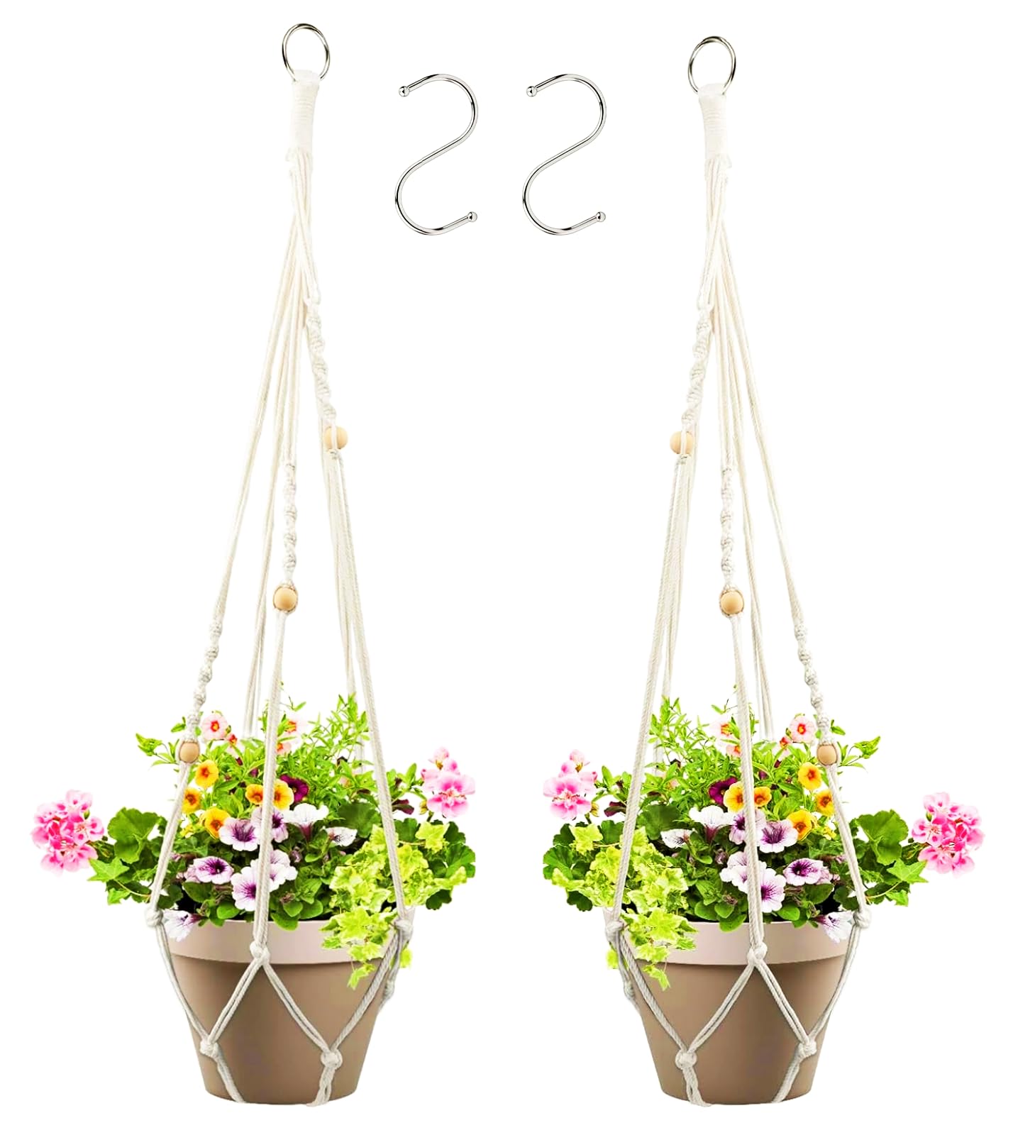 2 Pack Plant Hanger, Handmade Natural Cotton Rope Hanging Planters for Indoor Pl