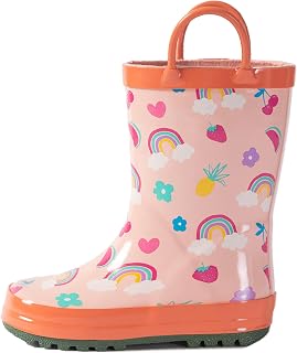 Hbxooxts kids Rain Boots, Toddler Rain Boots Waterproof Rubber Kids Rain Boots for Girls and Boys with Fun Patterns and Easy-On Handles