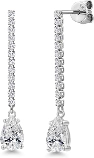 Gem Stone King 1.82 Cttw 14K White Gold Lab Grown Diamond Teardrop Earrings