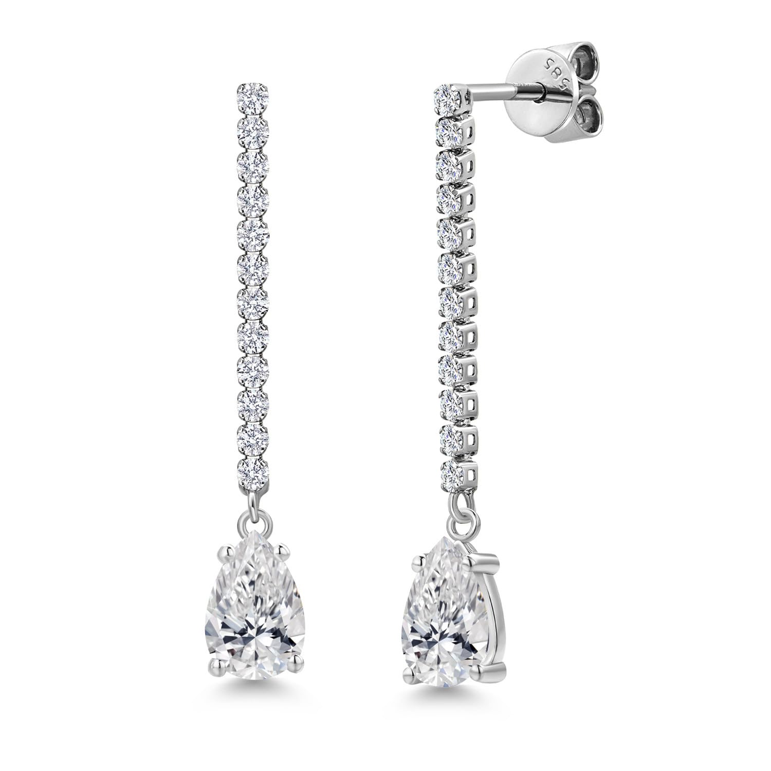 Gem Stone King 1.82 Cttw 14K White Gold Lab Grown Diamond Teardrop Earrings