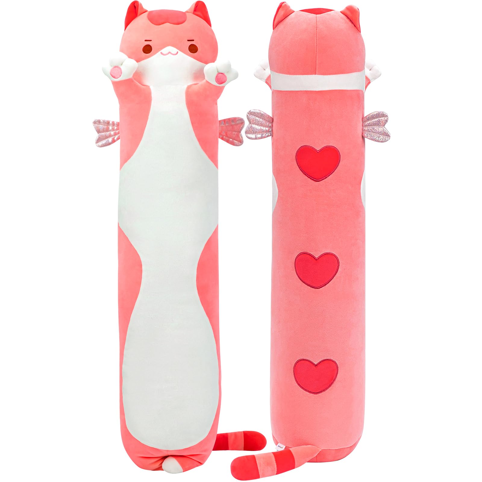 Mewaii Kids Body Pillow Pink Long Cat Plush 20 in, Extra Filling Soft Cute | Ult