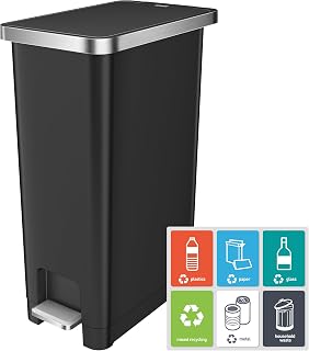 EKO Hana 45L Kitchen Pedal Bin, Step Rubbish Bin with Built-In Wheels for Kitchen & Household Use (Black)