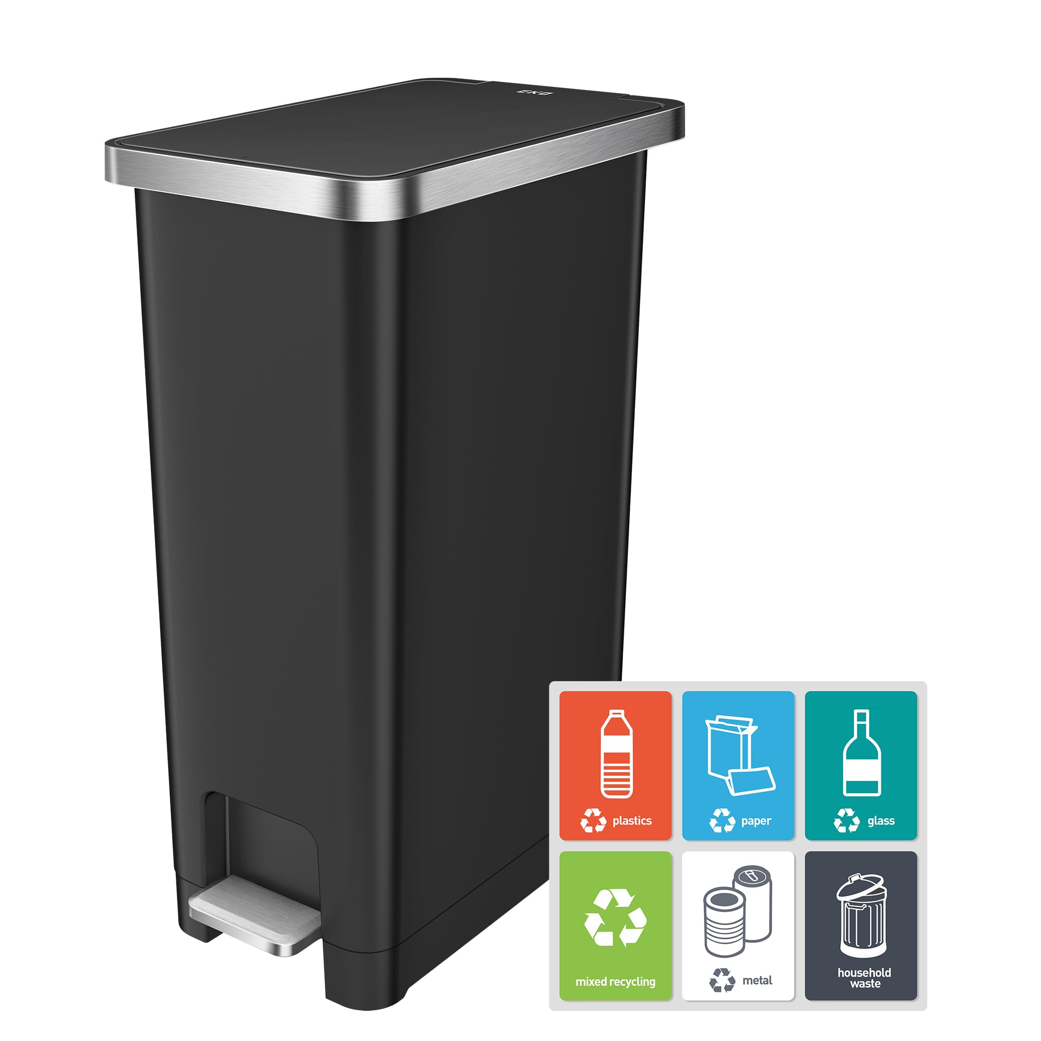 EKO Hana 45L Kitchen Pedal Bin, Step Rubbish Bin with Built-In Wheels for Kitche