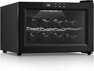 FOHERE Wine Cooler Fridge 8 Bottles, Table-Top Wine Fridge with Glass Door, 22 Liters LED + Digital Display, 8-18°C, Glass Door Drinks Fridge, Single-Zone