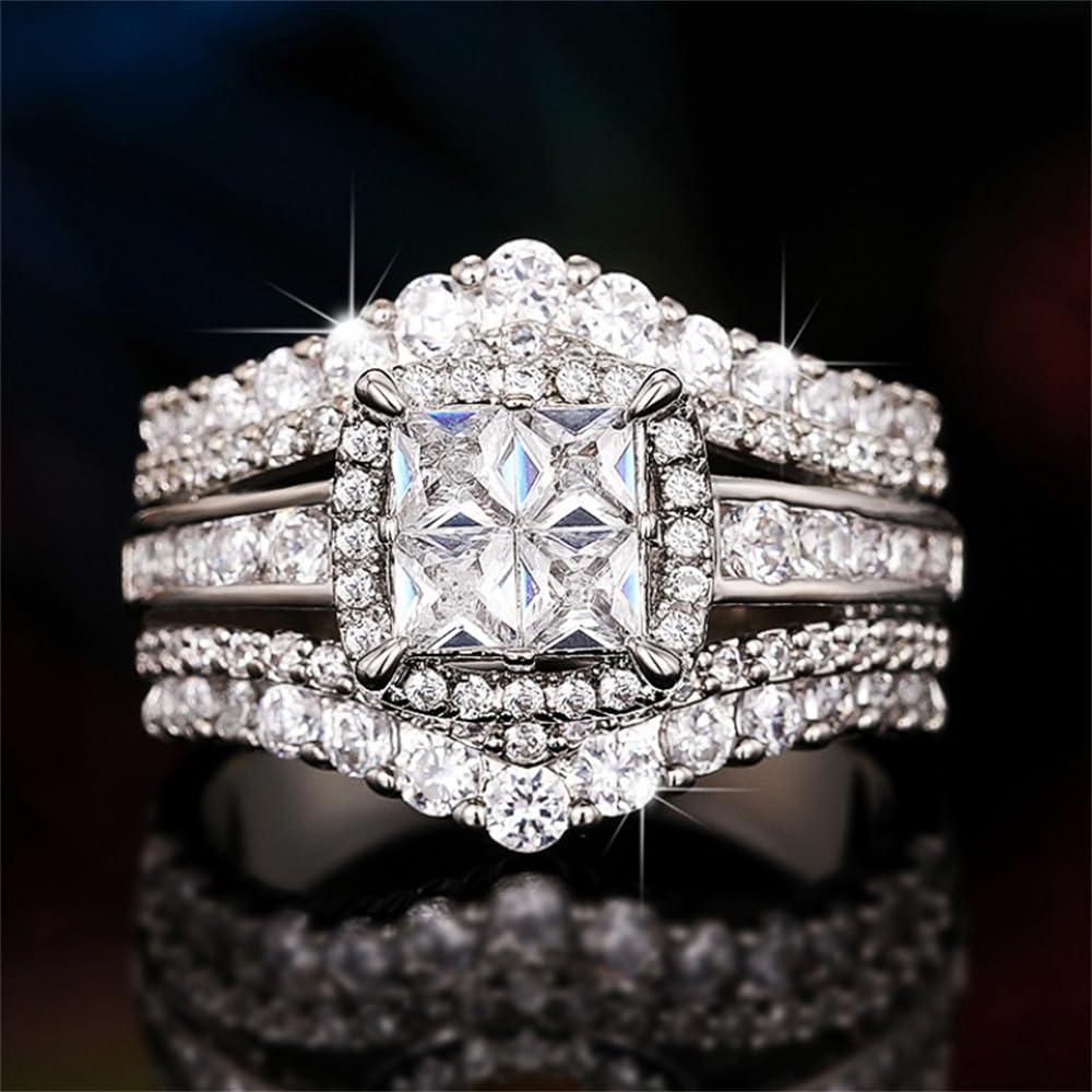 Gorgeous Princess Cut Cubic Zirconia Rings for Women Luxury Engagement Party Jew