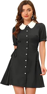 Allegra K Women's Vintage Peter Pan Collar Lace Up Waist A Line Dress