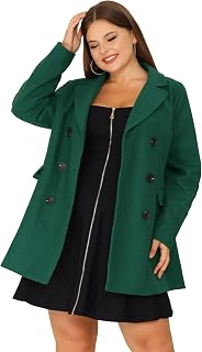 Agnes Orinda Women's Plus Size Notched Lapel Double Breasted Long Coat